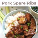 Pork ribs with rice pinterest pin image