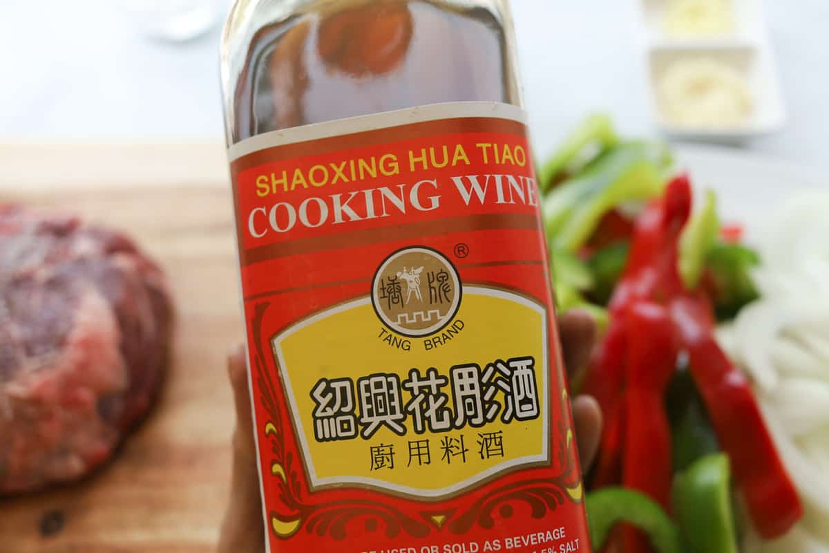 bottle of shaoxing cooking wine closeup