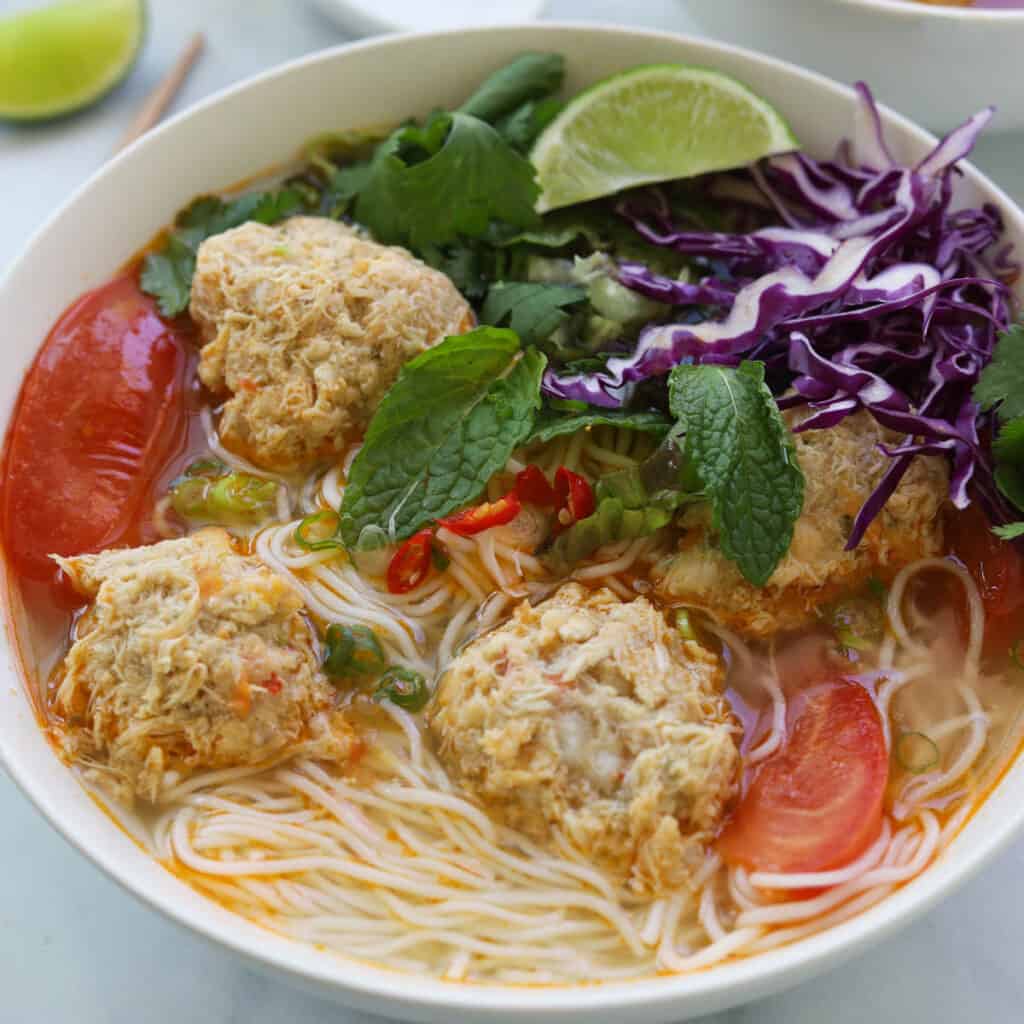 Bun Rieu Cua (Vietnamese Crab Noodle Soup) - A Peachy Plate