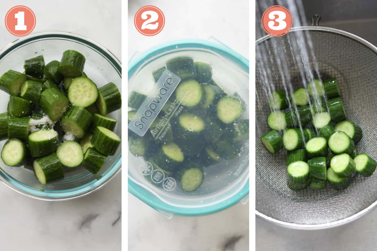 Steps on how to prepare cucumber for salad.