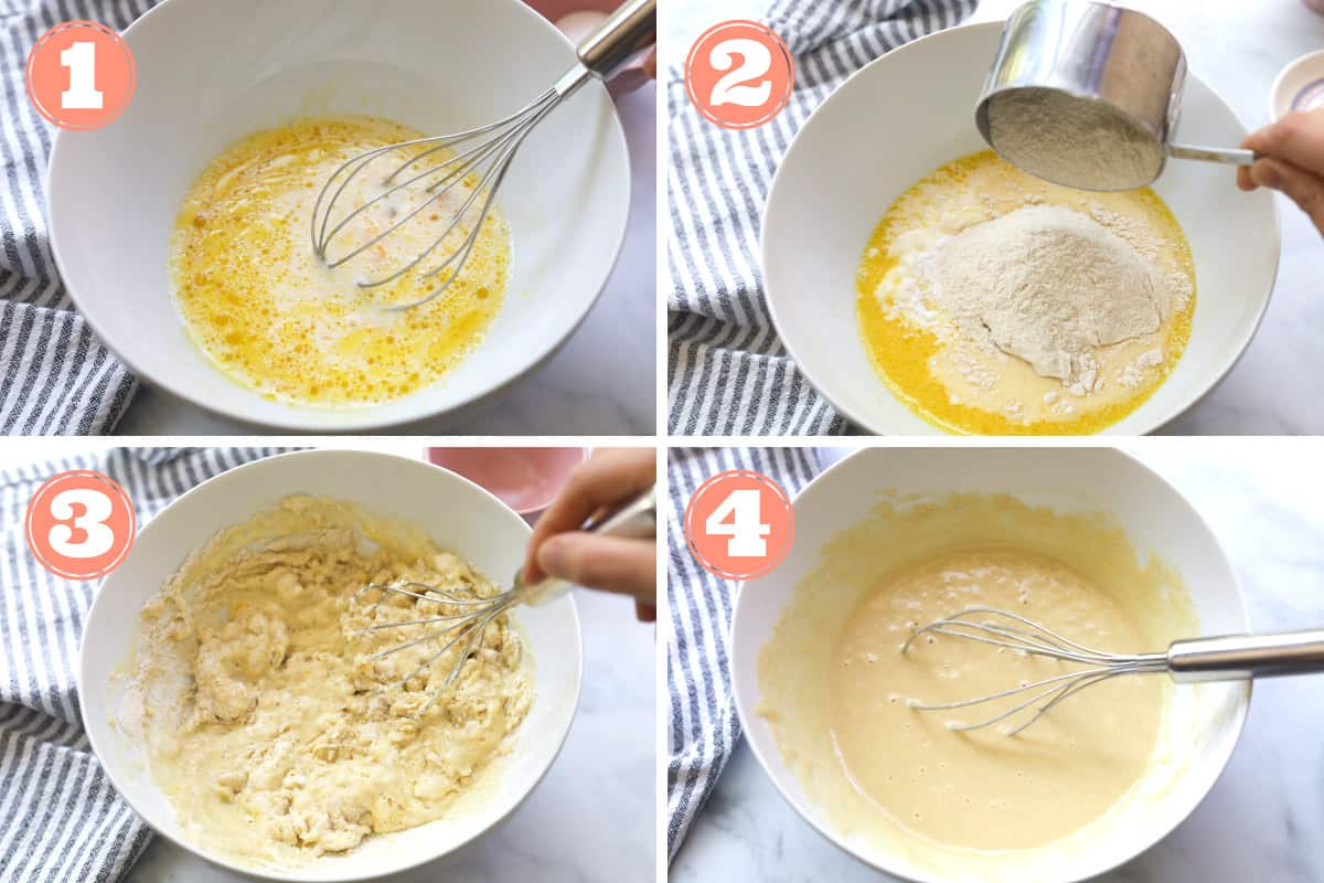Steps to make brown rice flour pancakes.