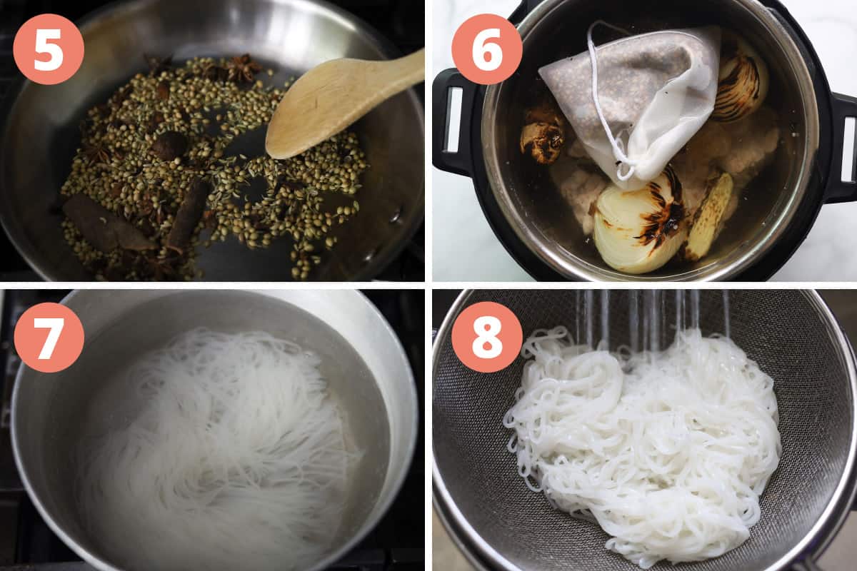 Steps on how to make Instant Pot oxtail pho.