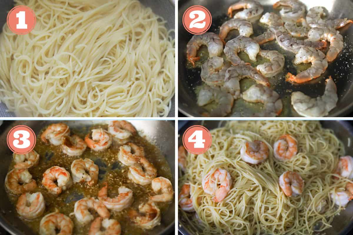 Images on how to make garlic noodles with shrimp.