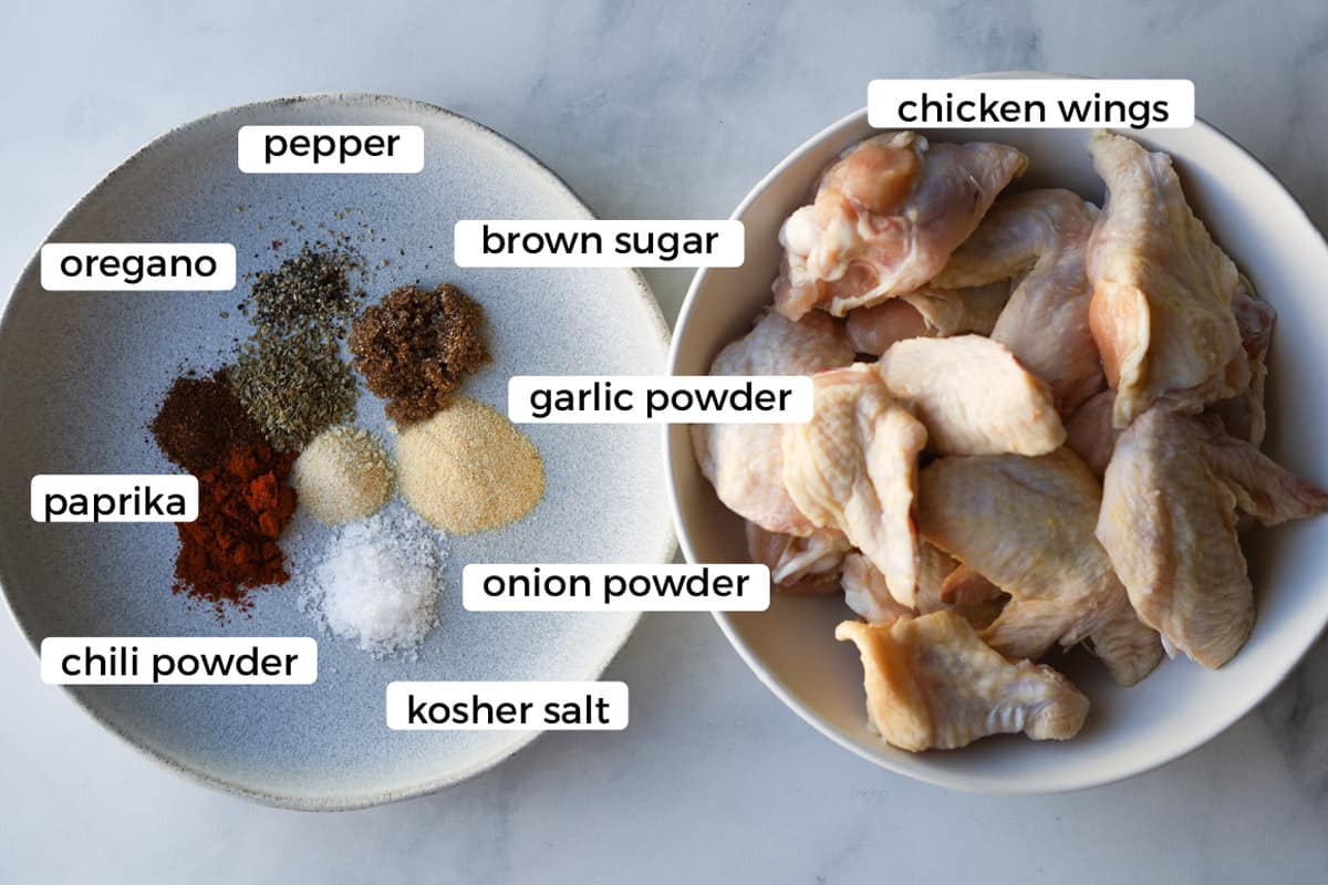 Ingredients for chicken wings dry rub.