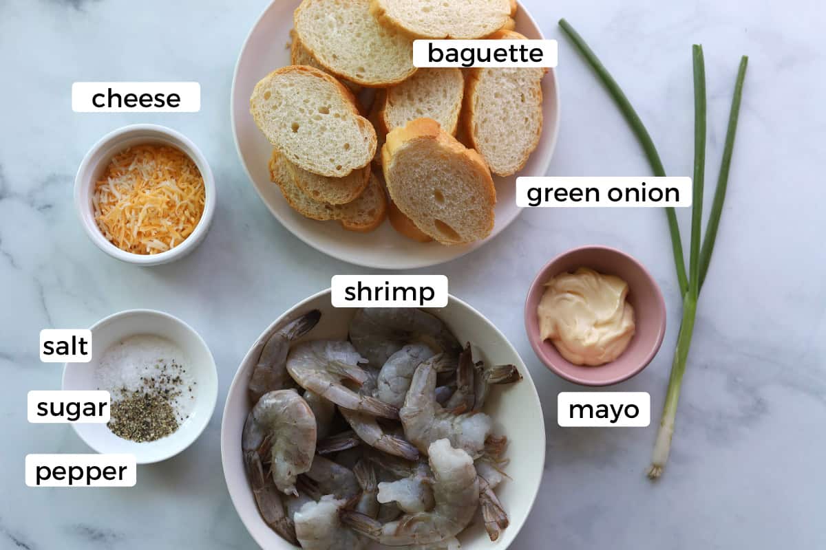 Ingredients to make shrimp toast.