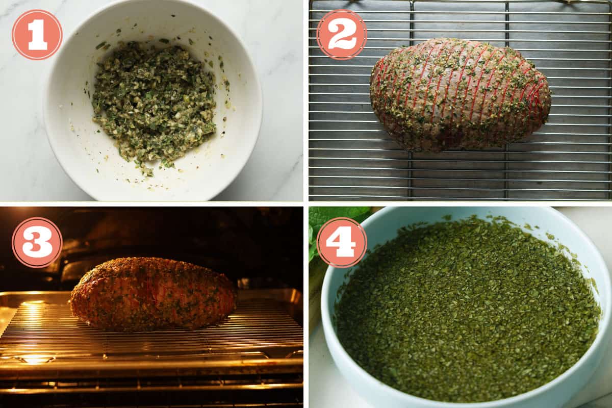 Steps on how to make roasted lamb with mint sauce.