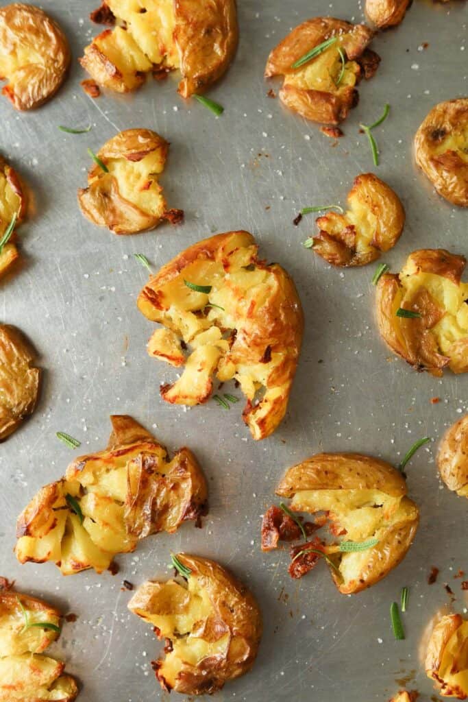 Crispy Smashed Mini Potatoes - A Peachy Plate