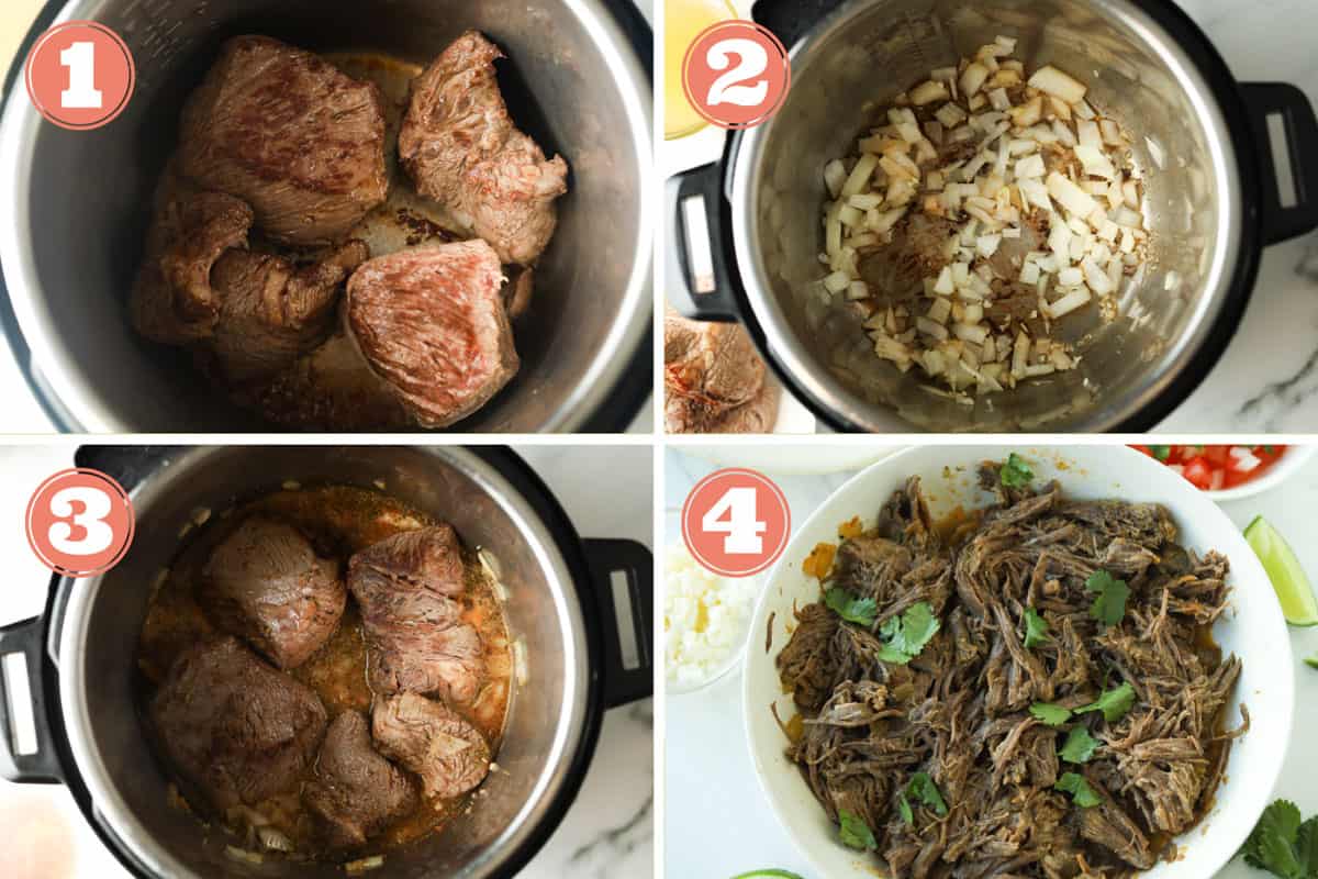 Step by step photos how to make shredded beef in instant pot.