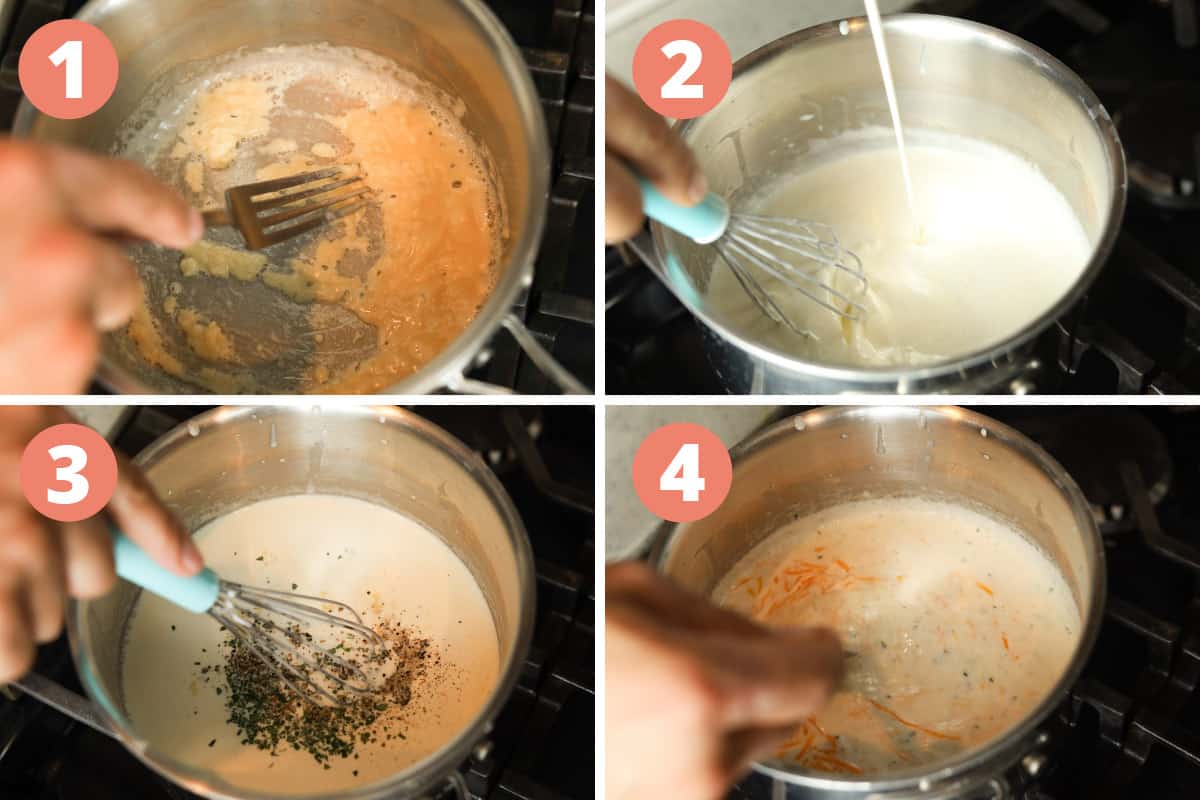 Steps on how to make a roux for scalloped potatoes.
