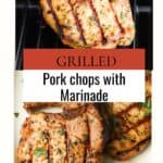 Pork chop on grill. Pork chops on plate.