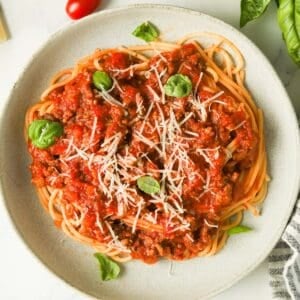 Spaghetti with pasta sauce.