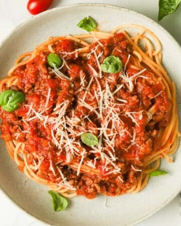 Spaghetti with pasta sauce.