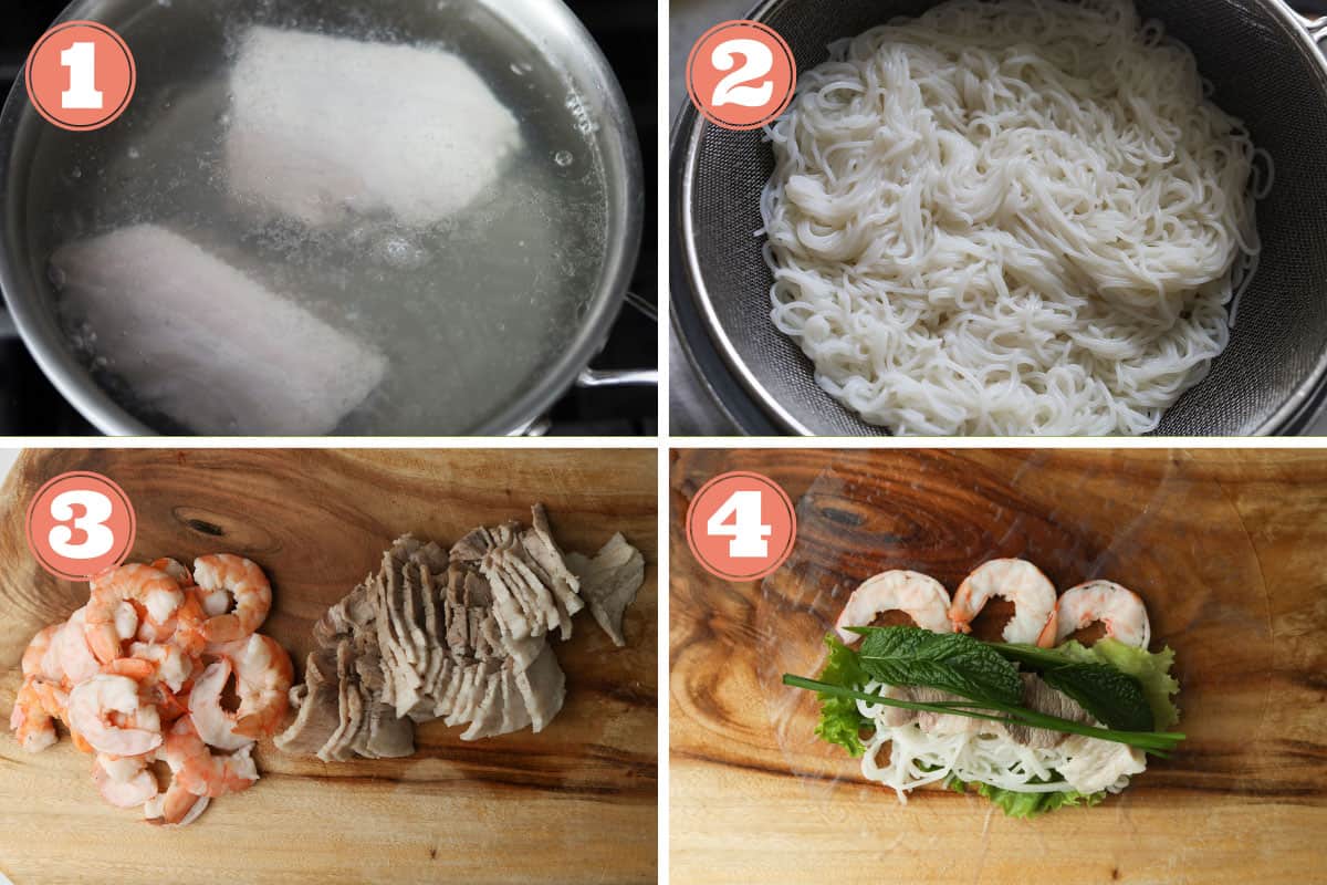 Step by step on how to make spring rolls.