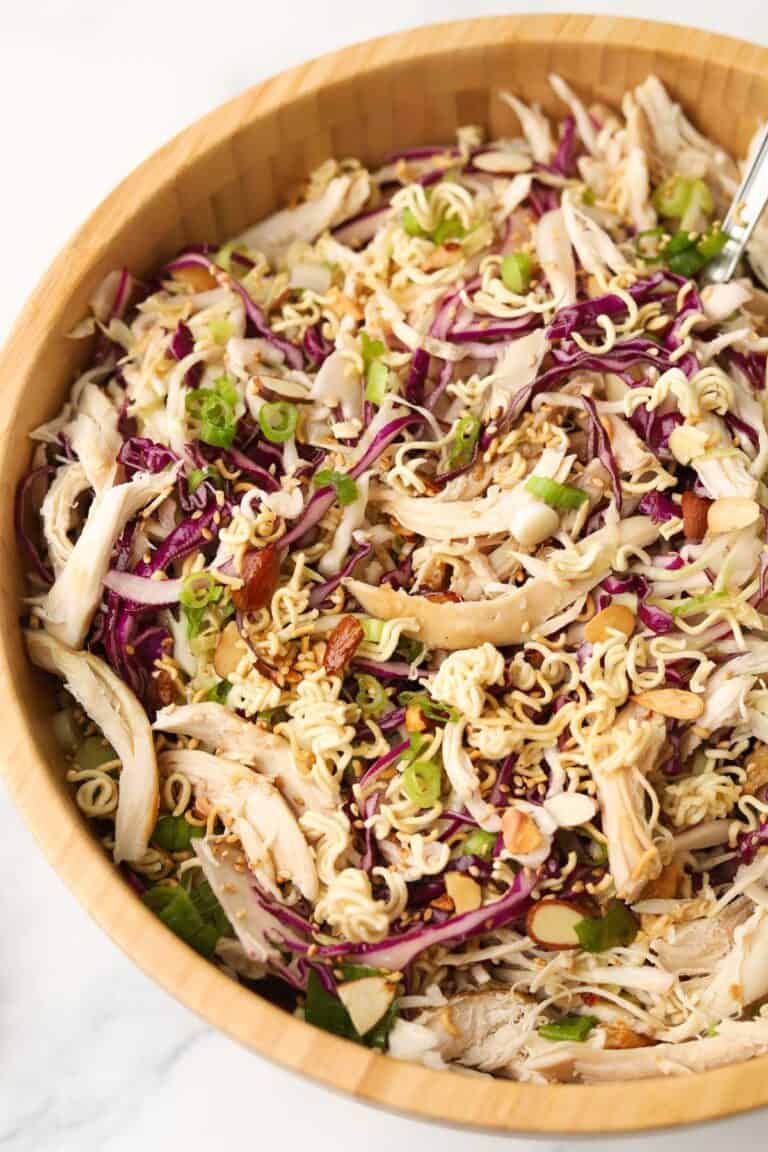 Crunchy Ramen Noodles Chinese Chicken Salad with Dressing - A Peachy Plate