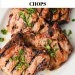 Grilled pork chops with green onions.