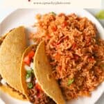 Spanish rice with tacos.