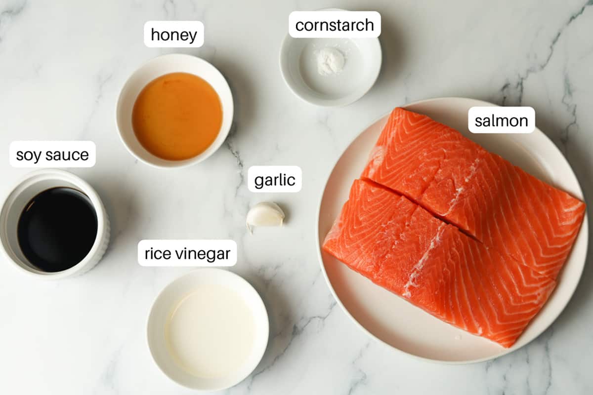 Ingredients for salmon with soy honey glaze.