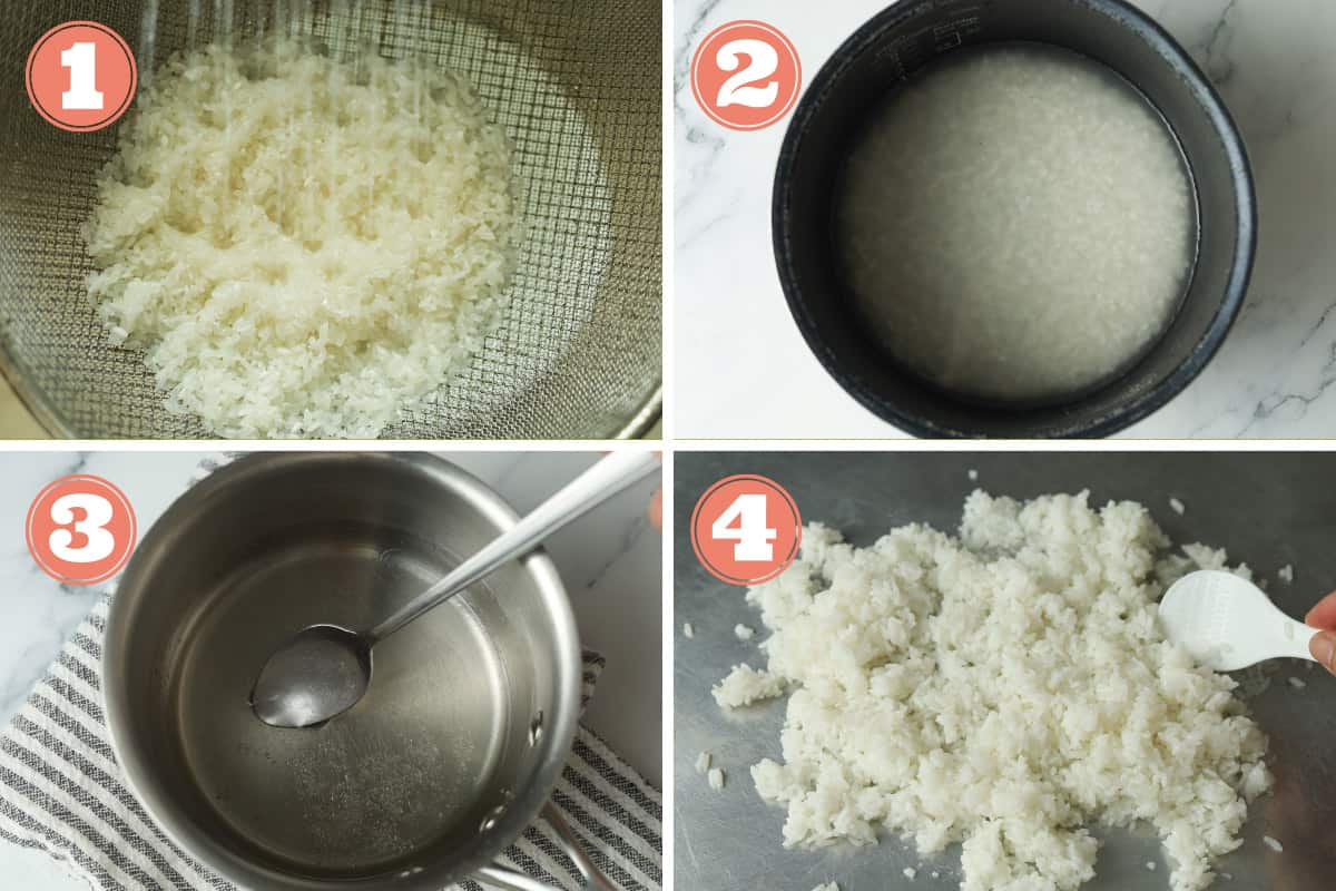Langkah-langkah cara membuat nasi sushi rice cooker.