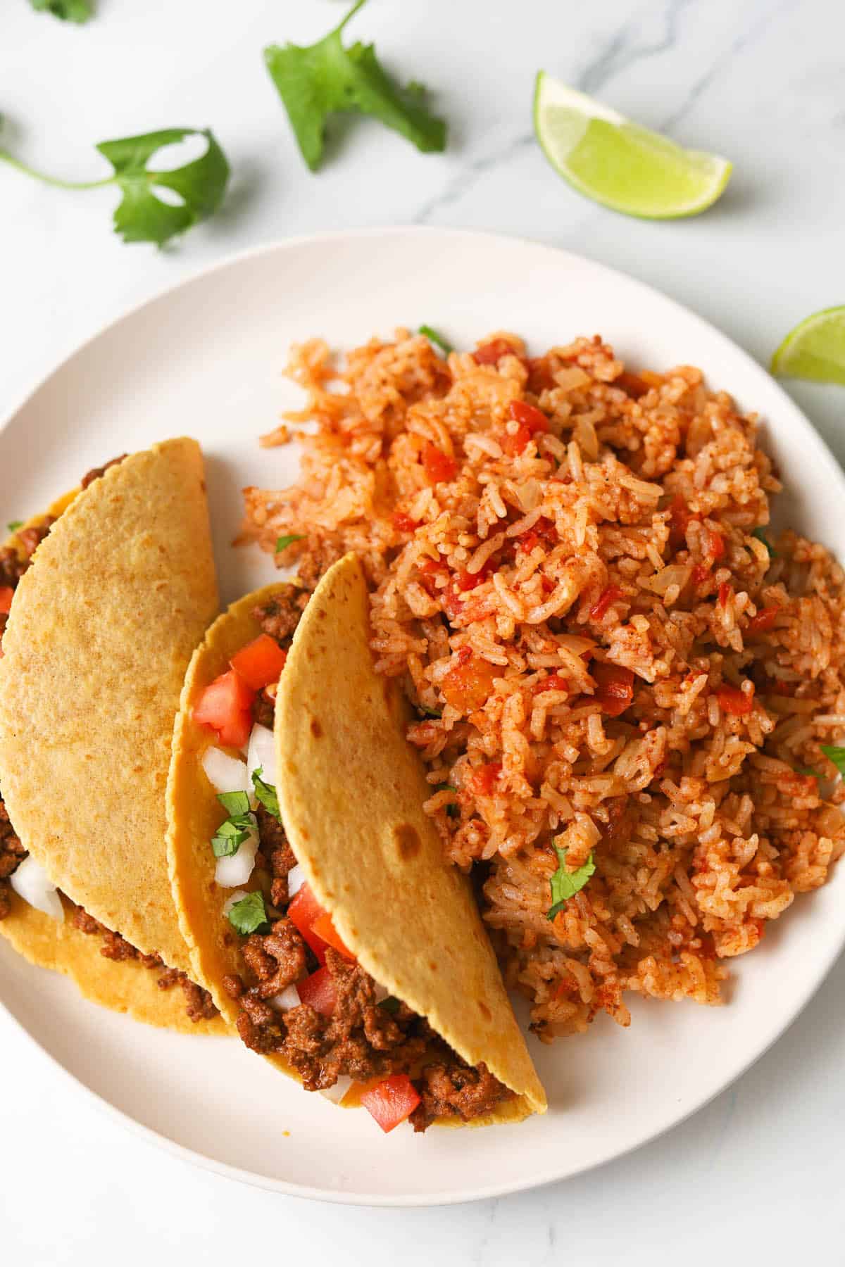 Spanish rice with tacos.
