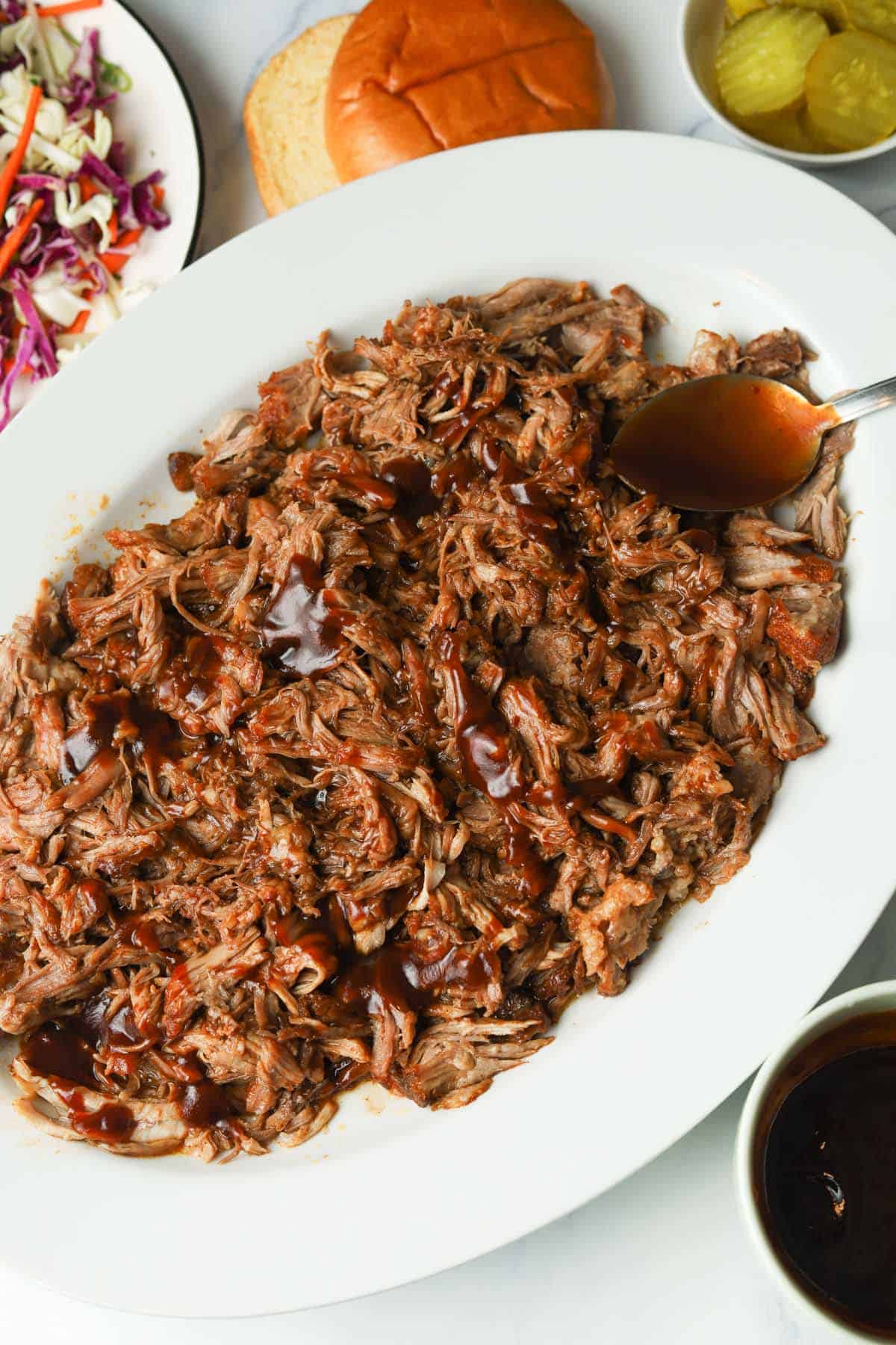 pulled pork with BBQ sauce.