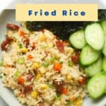 Fried rice with cucumbers and seaweed.