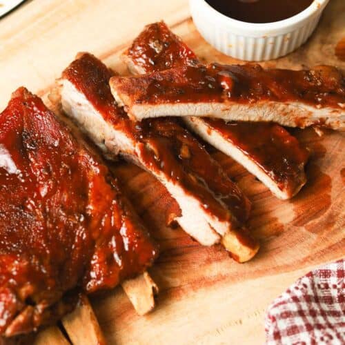 Sliced up pork ribs.