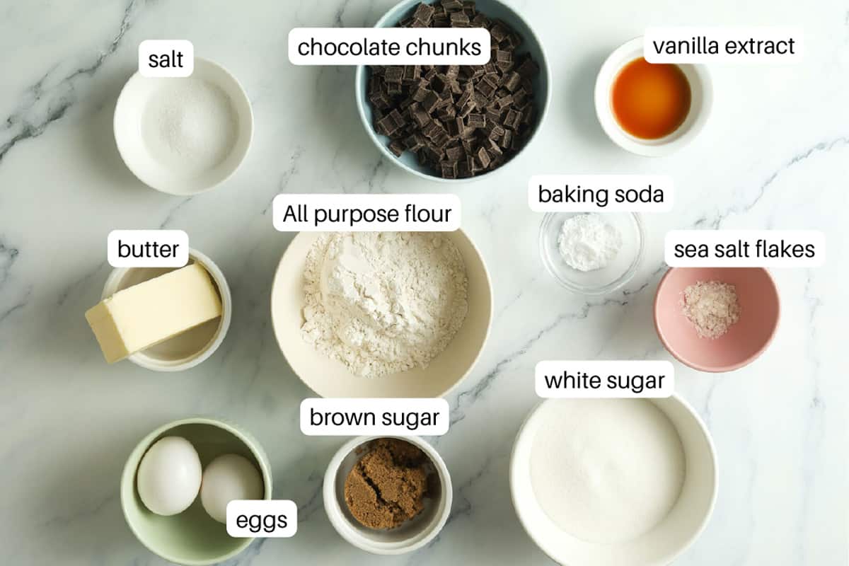 Ingredients for chocolate chip cookies
