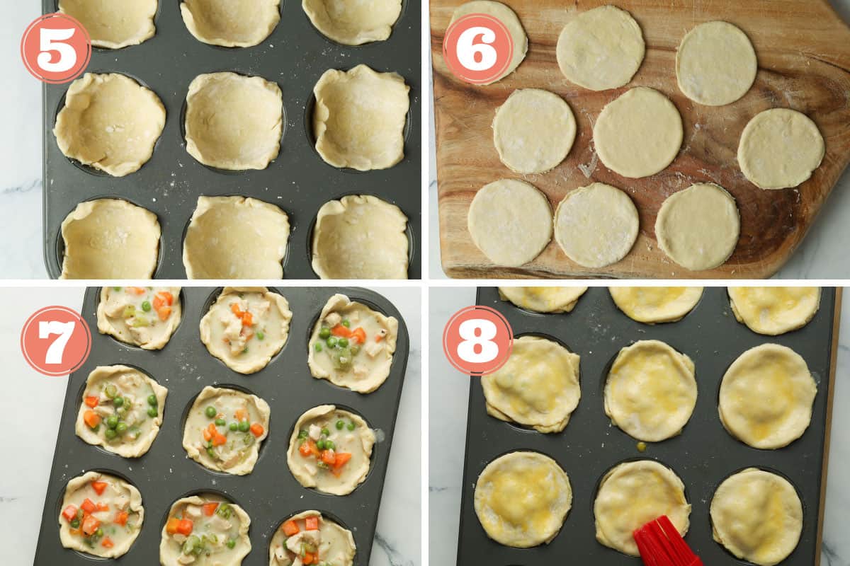 Steps on how to make puff pastry mini pot pie.