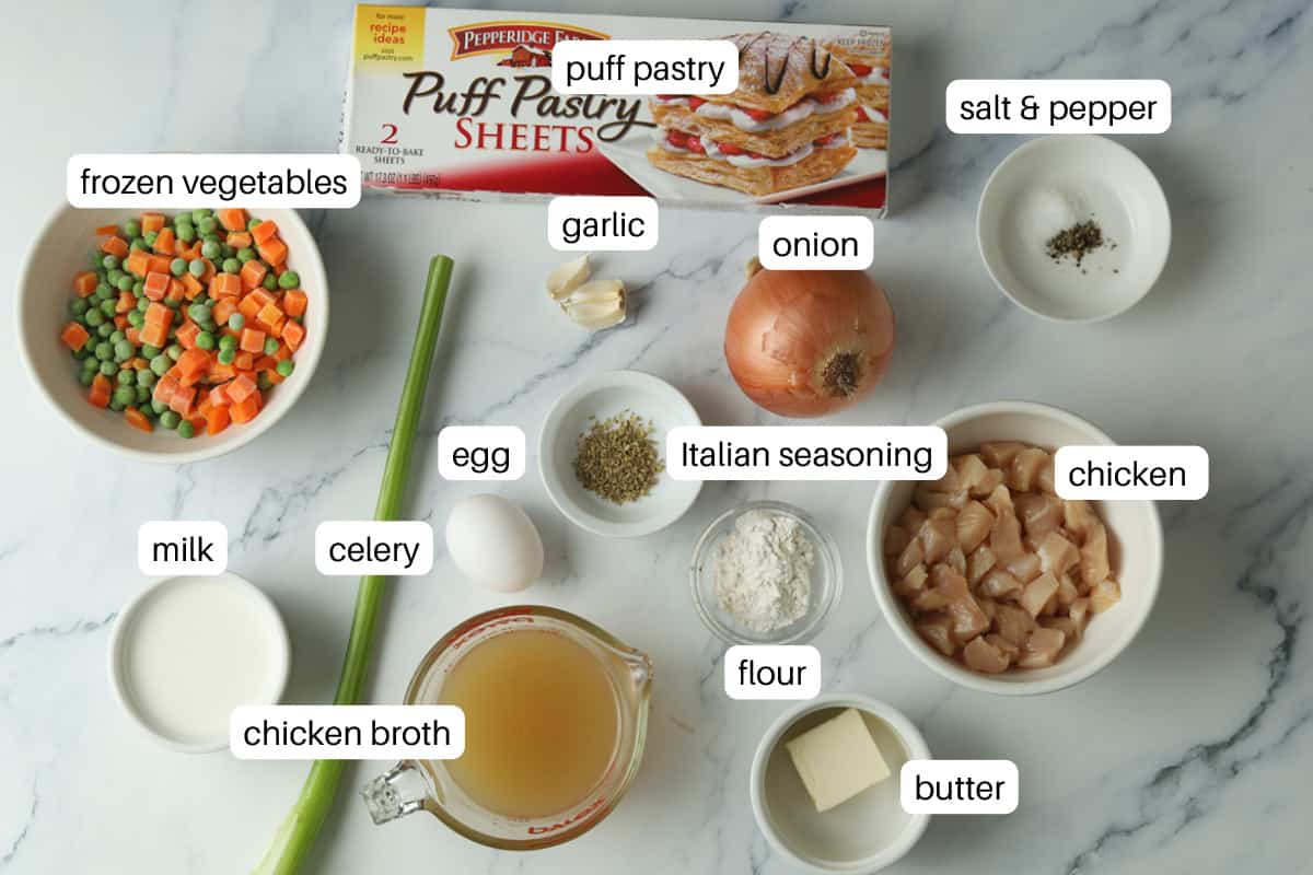 Ingredients for chicken pot pie.