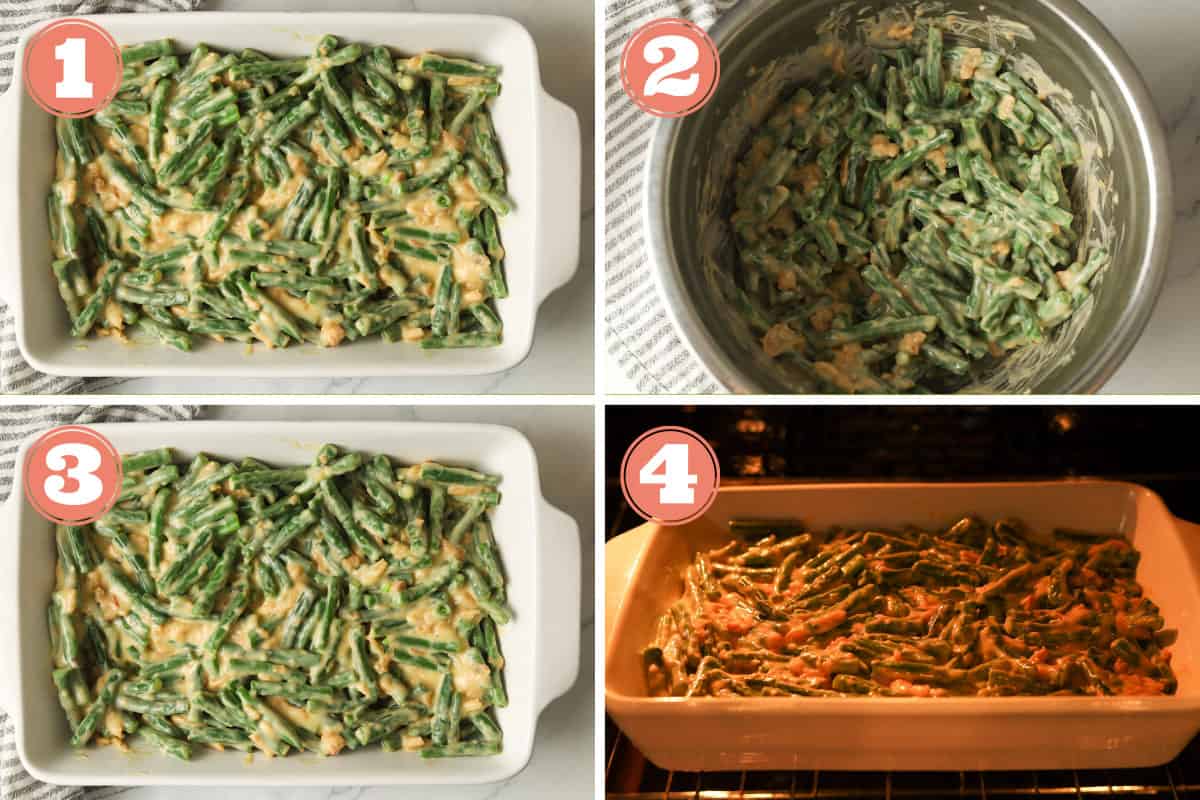 Steps to make green bean casserole.