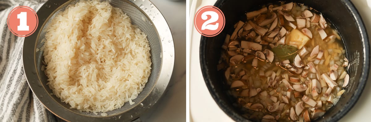 Steps on how to make rice cooker rice pilaf.