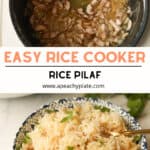 Mushroom and rice in rice cooker. Rice pilaf in bowl