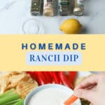 Carrot dipping in ranch dip.