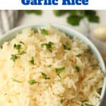 Cooked white rice garnished with cilantro.