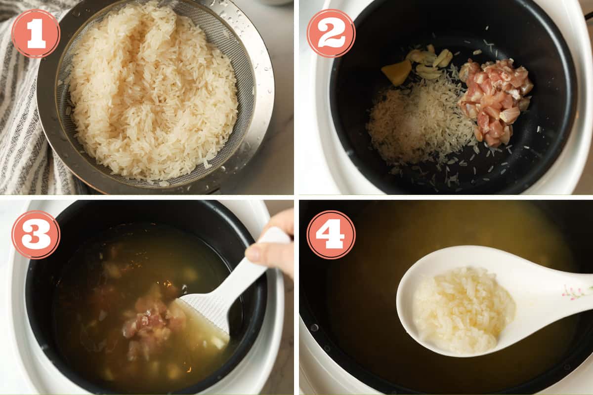 Steps to make rice cooker congee.
