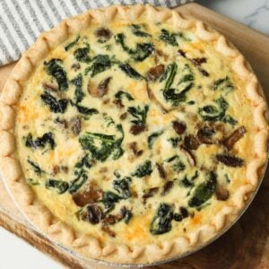Mushroom with fresh spinach quiche.