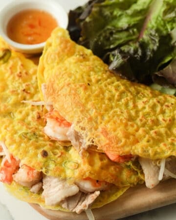 Vietnamese crepe filled with shrimp, pork and onions.