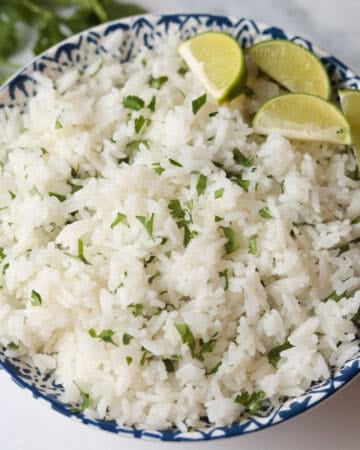 Cooked Jasmine rice with cilantro.