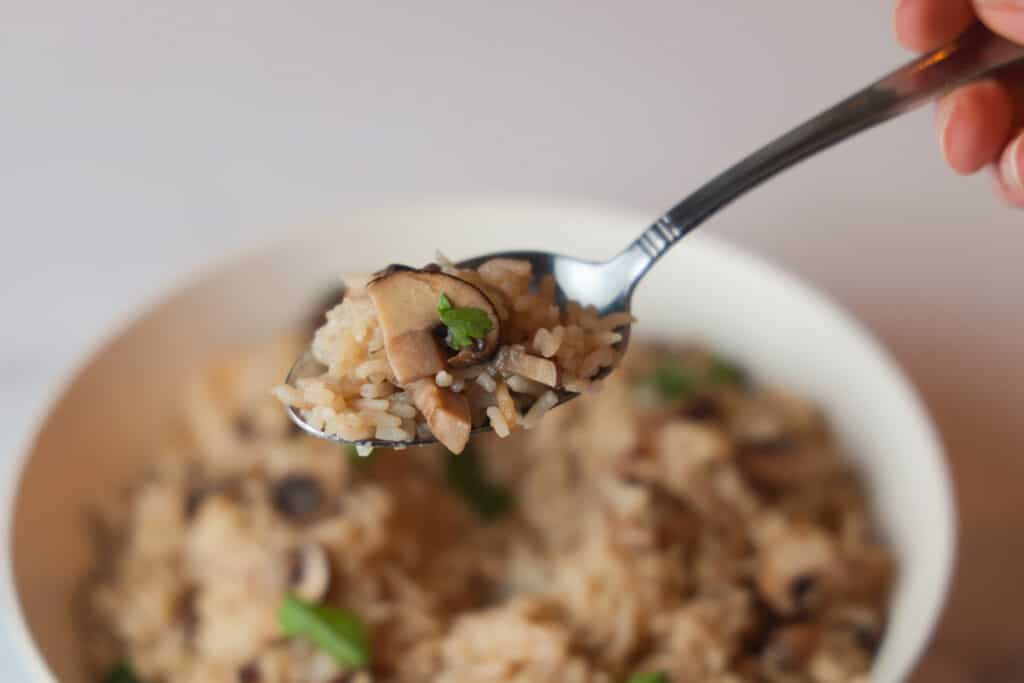 Easy Rice Cooker Mushroom Rice - A Peachy Plate