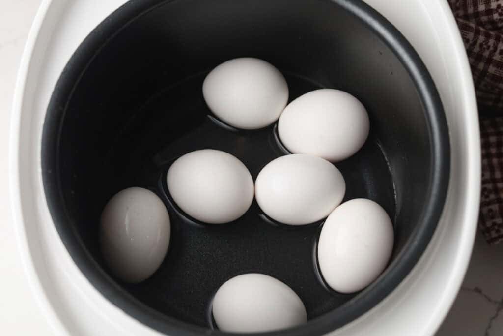 Eggs in rice cooker pot.