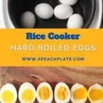 Egg in rice cooker pot. Hardboiled eggs cut in half.