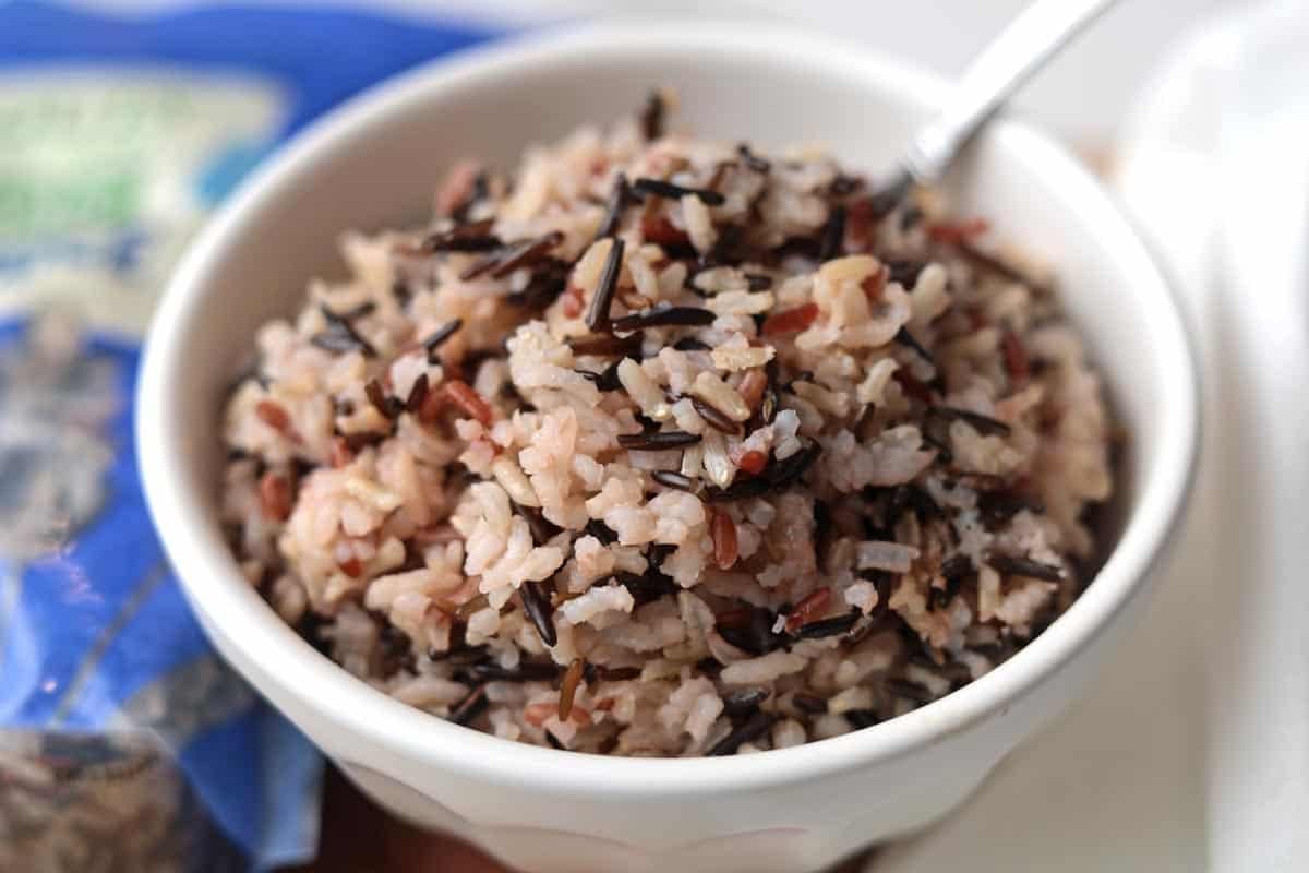 Cooked wild rice blend.