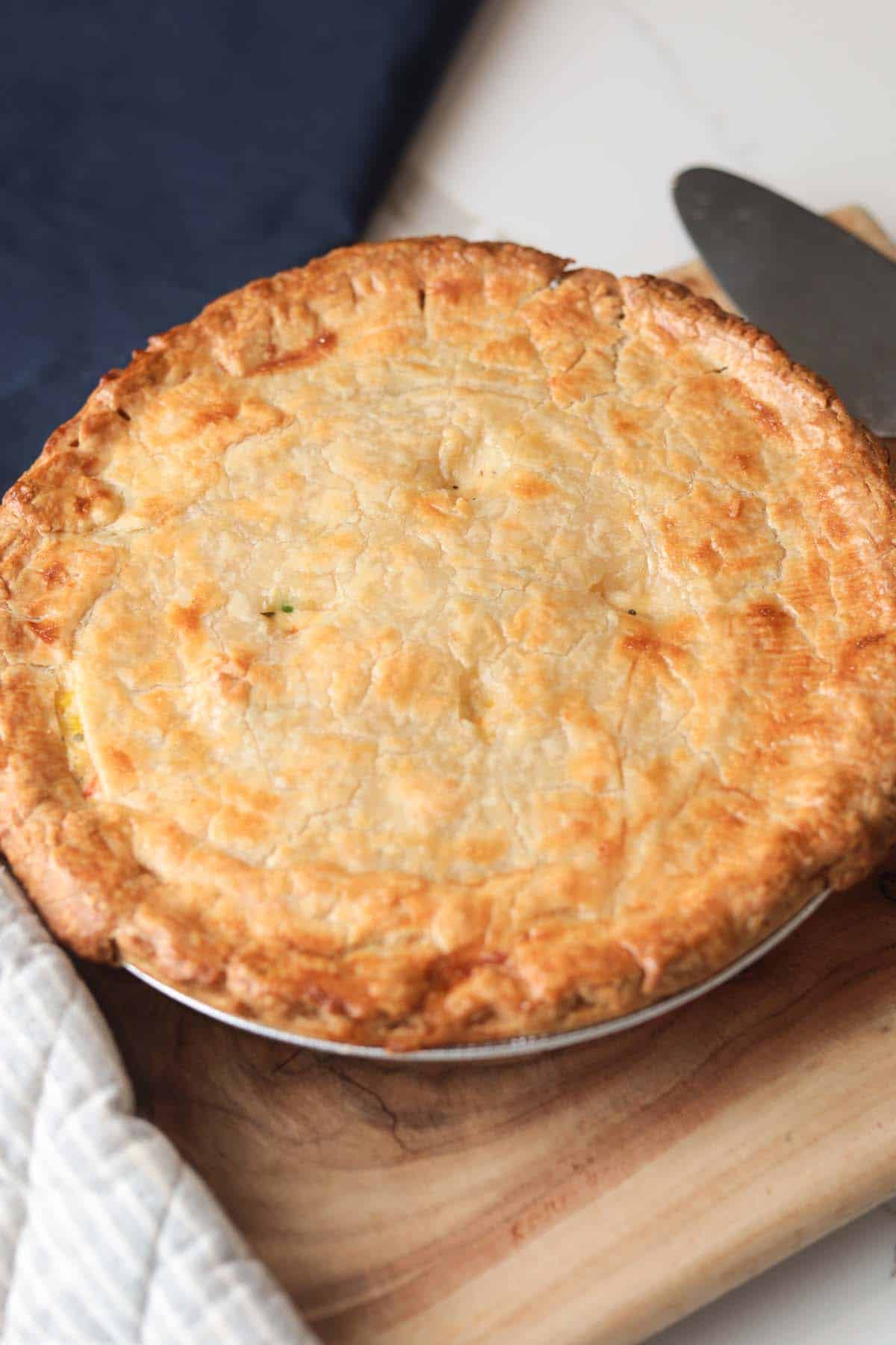 Chicken pot pie with flakey crust.