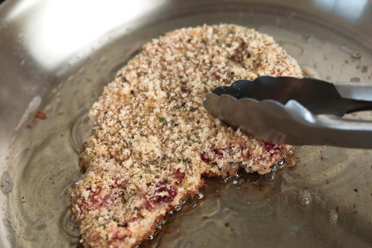 Pan frying breaded pork chops