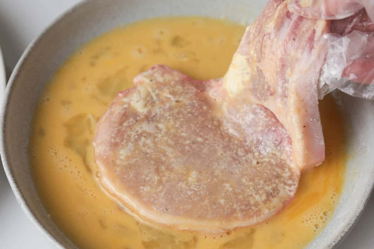 Egg wash pork chops