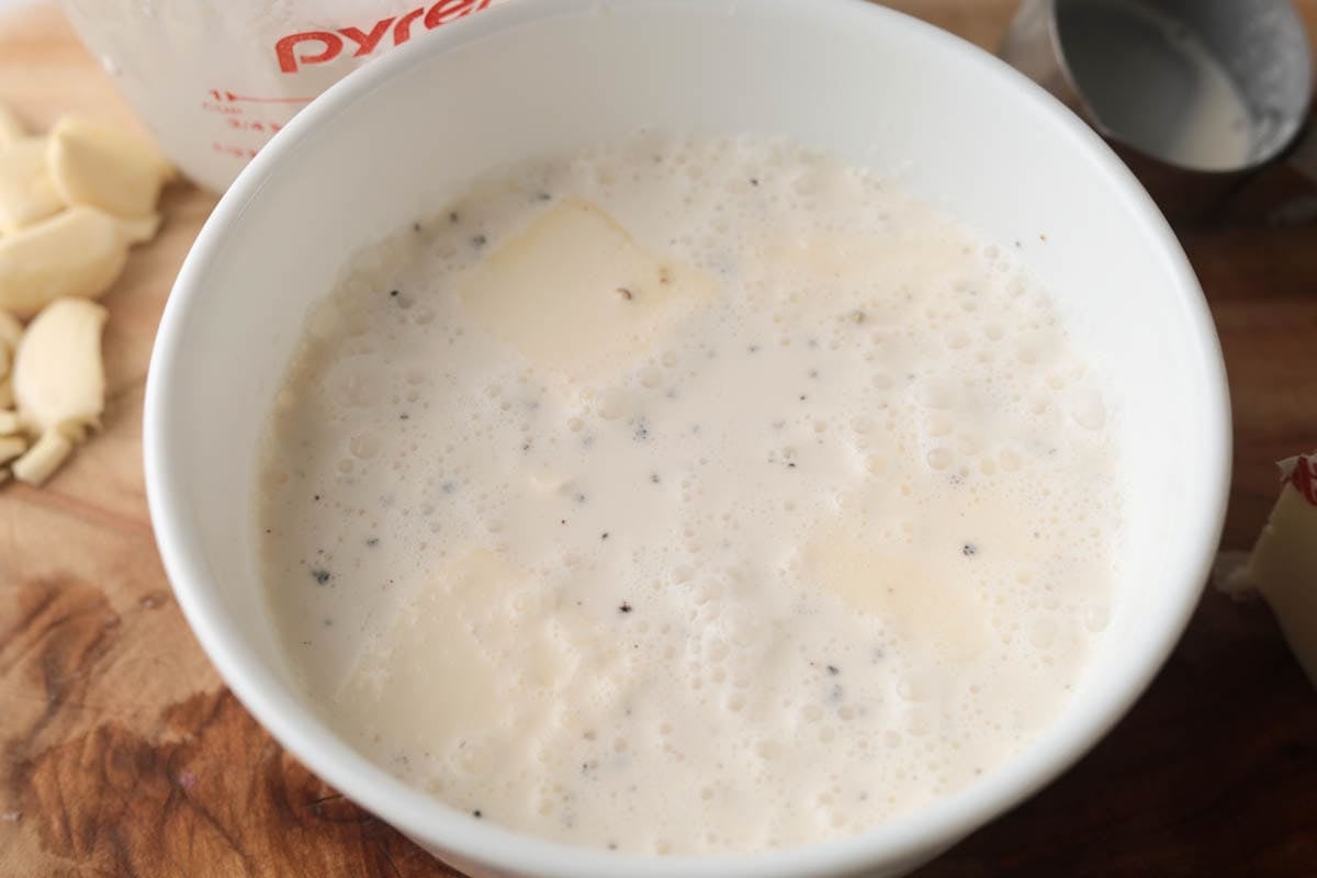 Mixture of milk, broth, butter and seasoning.