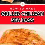 Chilean sea bass fillets on a grill. Cooked sea bass fillet.