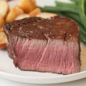 Seared filet mignon cut, cooked to medium.