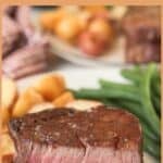 filet mignon steak cooked to to medium rare.