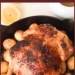 whole roasted chicken in cast iron
